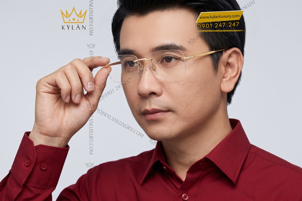 Mắt kính vàng vàng Au750 đính kim cương