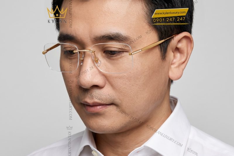 Mắt kính vàng vàng Au750 đính kim cương