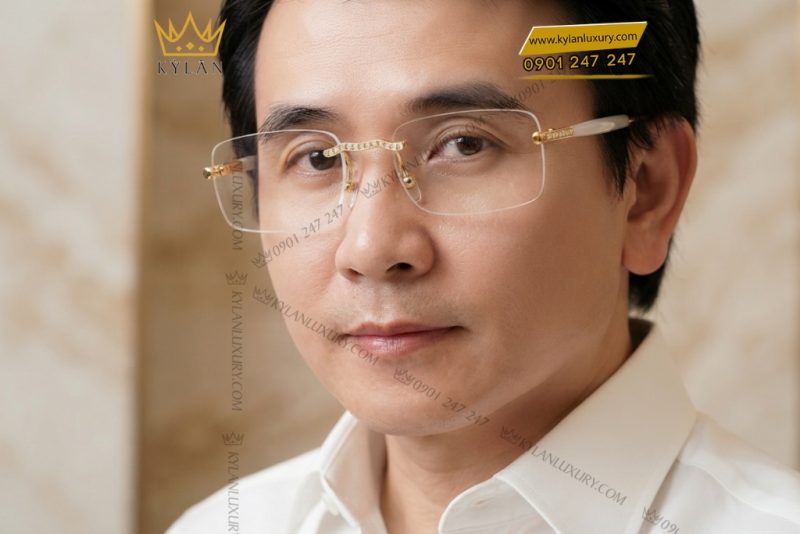 Mắt kính vàng vàng Au750 đính kim cương