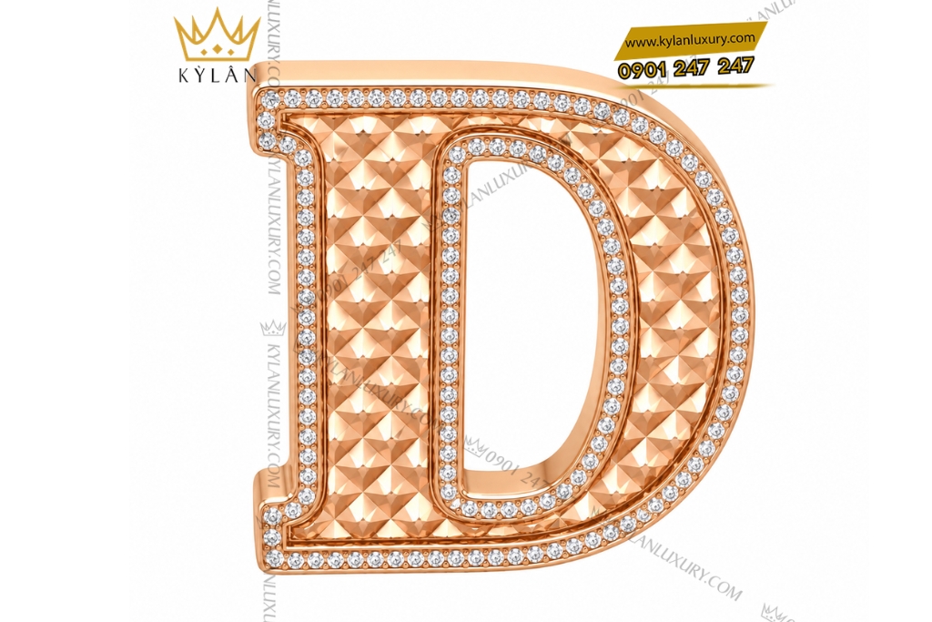 Kỳ Lân Luxury Mat that lung D vang hong Au750 dinh kim cuong 2 1 Mặt thắt lưng chữ D vàng hồng Au750 đính kim cương