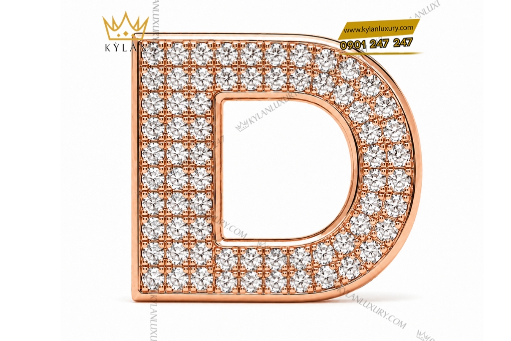 Mặt thắt lưng chữ D vàng hồng Au750 đính kim cương 7 Kỳ Lân Luxury Mat that lung chu D vang hong Au750 dinh kim cuong 2 Mặt thắt lưng chữ D vàng hồng Au750 đính kim cương