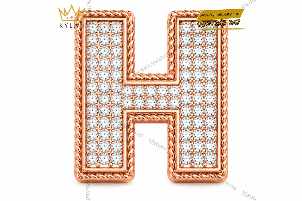 Kỳ Lân Luxury Mat that lung chu H vang hong Au750 dinh kim cuong 1 Mặt thắt lưng chữ H vàng hồng Au750 đính kim cương