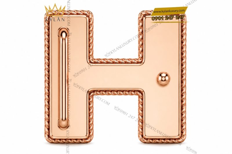 Mặt thắt lưng chữ H vàng hồng Au750 đính kim cương