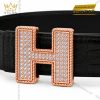 Mặt thắt lưng chữ H vàng hồng Au750 đính kim cương