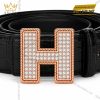 Mặt thắt lưng chữ H vàng hồng Au750 đính kim cương