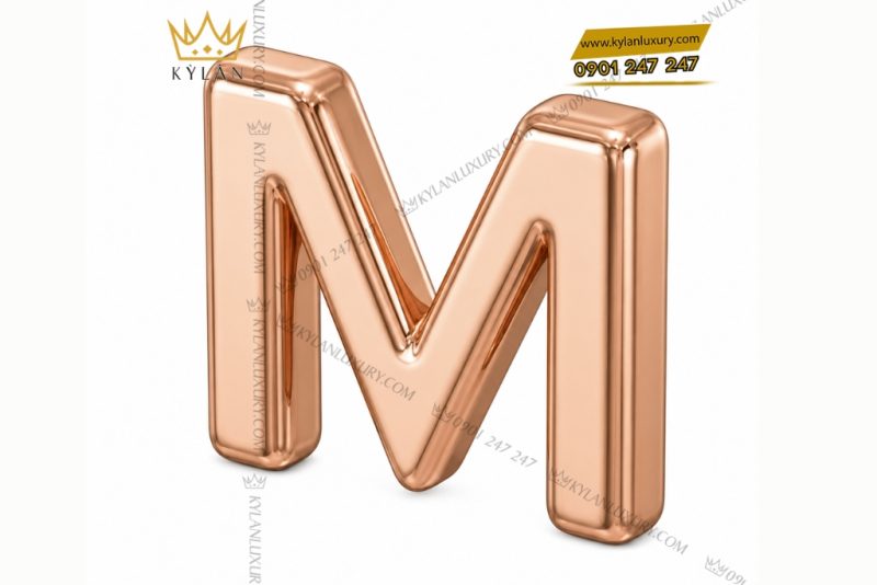 Mặt thắt lưng chữ M vàng hồng Au750