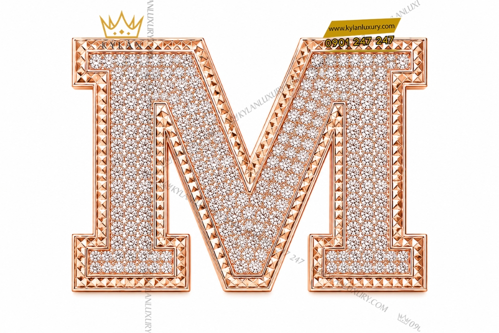 Kỳ Lân Luxury Mat that lung chu M vang hong Au750 dinh kim cuong 1 Mặt thắt lưng chữ M vàng hồng Au750 đính kim cương