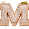 Mặt thắt lưng chữ M vàng hồng Au750 đính kim cương