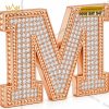 Mặt thắt lưng chữ M vàng hồng Au750 đính kim cương