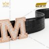 Mặt thắt lưng chữ M vàng hồng Au750 đính kim cương