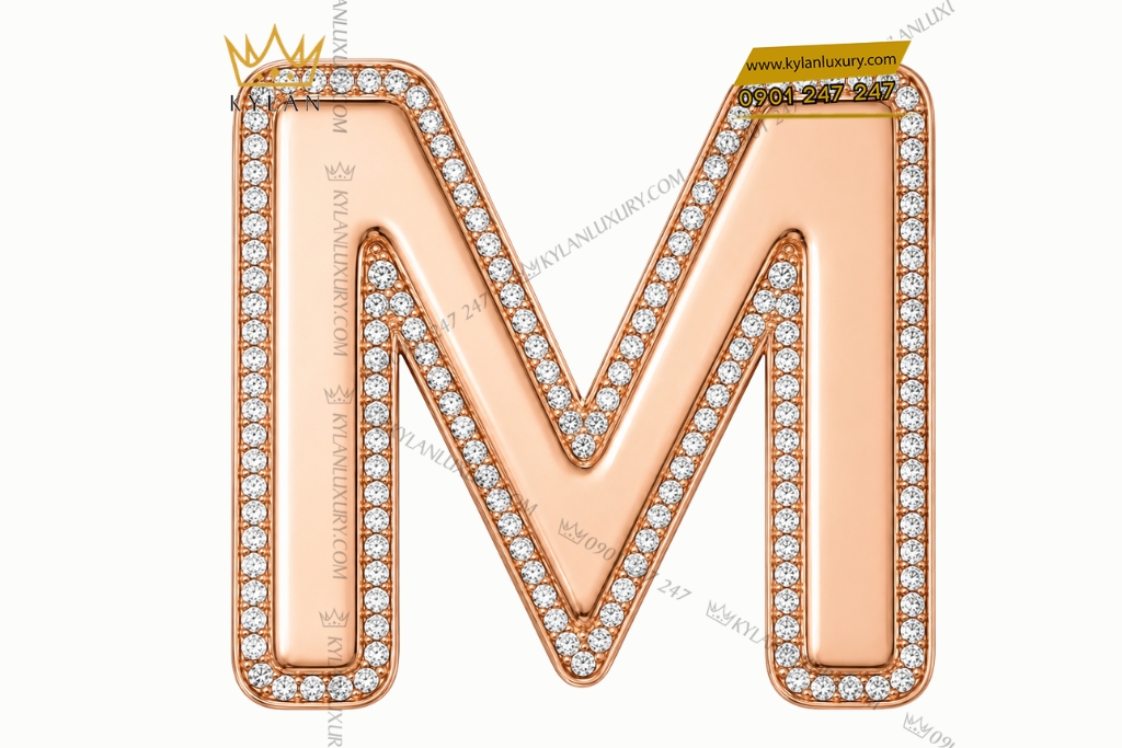 Kỳ Lân Luxury Mat that lung chu M vang hong Au750 vien kim cuong 1 Mặt thắt lưng chữ M vàng hồng Au750 viền kim cương
