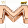 Mặt thắt lưng chữ M vàng hồng Au750 viền kim cương