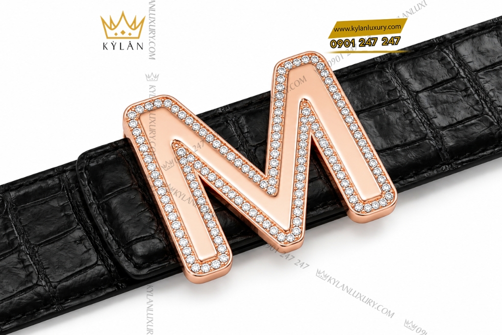 Kỳ Lân Luxury Mat that lung chu M vang hong Au750 vien kim cuong 6 Mặt thắt lưng chữ M vàng hồng Au750 viền kim cương
