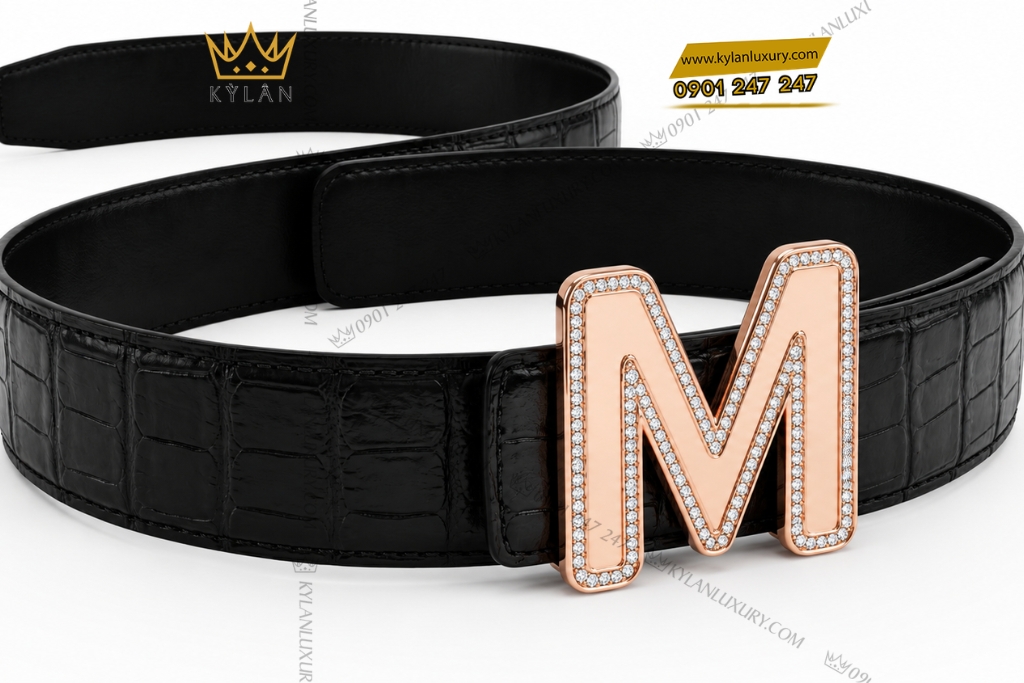 Kỳ Lân Luxury Mat that lung chu M vang hong Au750 vien kim cuong 8 Mặt thắt lưng chữ M vàng hồng Au750 viền kim cương