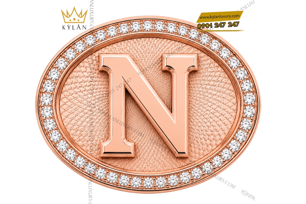 Kỳ Lân Luxury Mat that lung chu N Oval vang hong Au750 vien kim cuong 1 Mặt thắt lưng chữ N Oval vàng hồng Au750 viền kim cương