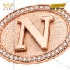 Mặt thắt lưng chữ N Oval vàng hồng Au750 viền kim cương