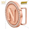 Mặt thắt lưng chữ N Oval vàng hồng Au750 viền kim cương