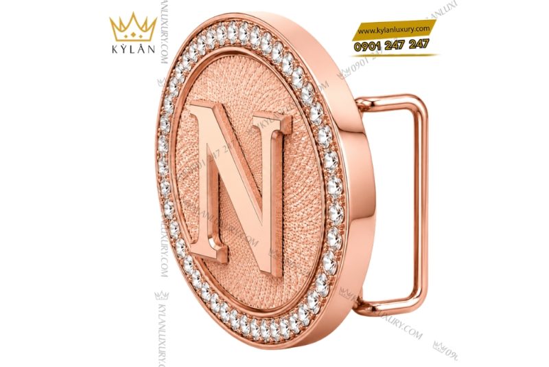 Mặt thắt lưng chữ N Oval vàng hồng Au750 viền kim cương