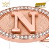 Mặt thắt lưng chữ N Oval vàng hồng Au750 viền kim cương