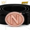 Mặt thắt lưng chữ N Oval vàng hồng Au750 viền kim cương