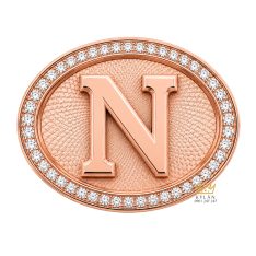 Mặt thắt lưng chữ N Oval vàng hồng Au750 viền kim cương