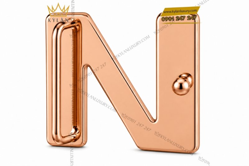 Mặt thắt lưng chữ N vàng hồng Au750