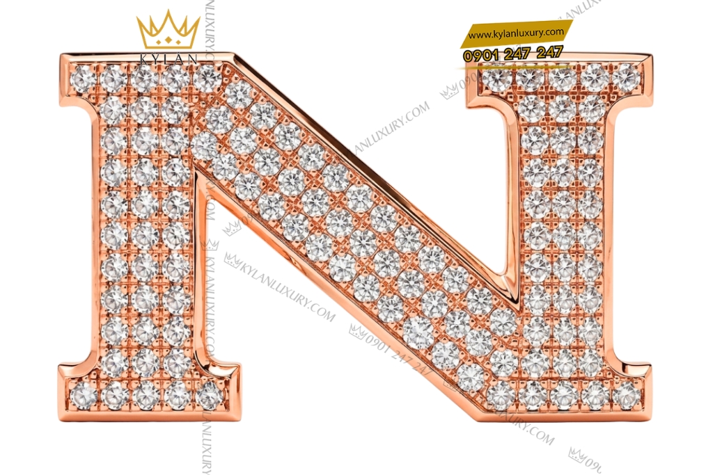 Mặt thắt lưng chữ N vàng hồng Au750 đính kim cương 4 Mặt thắt lưng chữ N vàng hồng Au750 đính kim cương