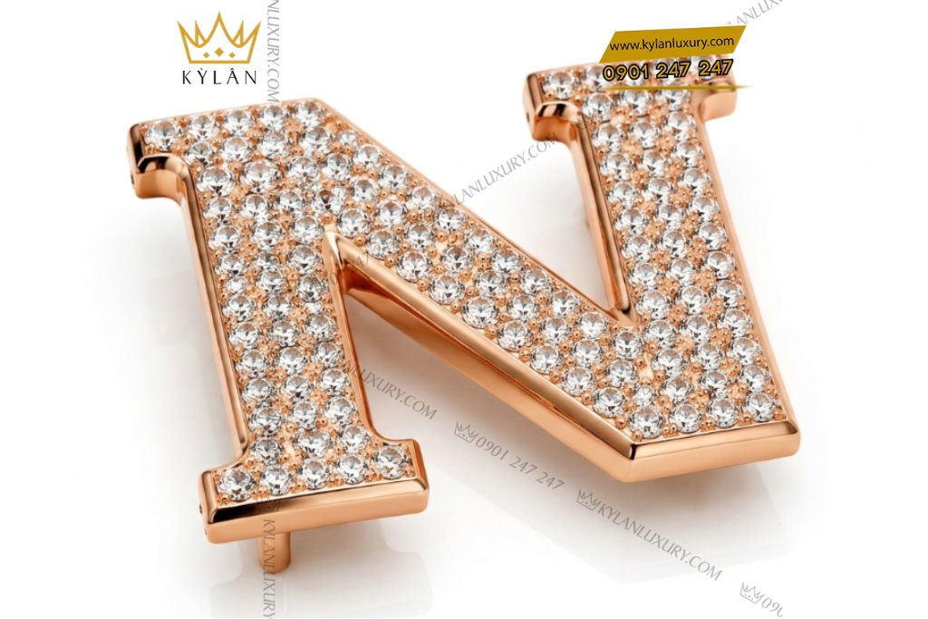 Mặt thắt lưng chữ N vàng hồng Au750 đính kim cương 2 Mặt thắt lưng chữ N vàng hồng Au750 đính kim cương