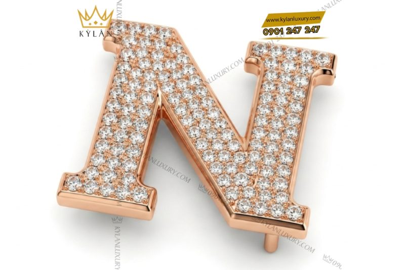 Mặt thắt lưng chữ N vàng hồng Au750 đính kim cương