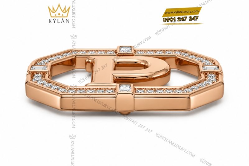 Mặt thắt lưng chữ P vàng hồng Au750 đính kim cương