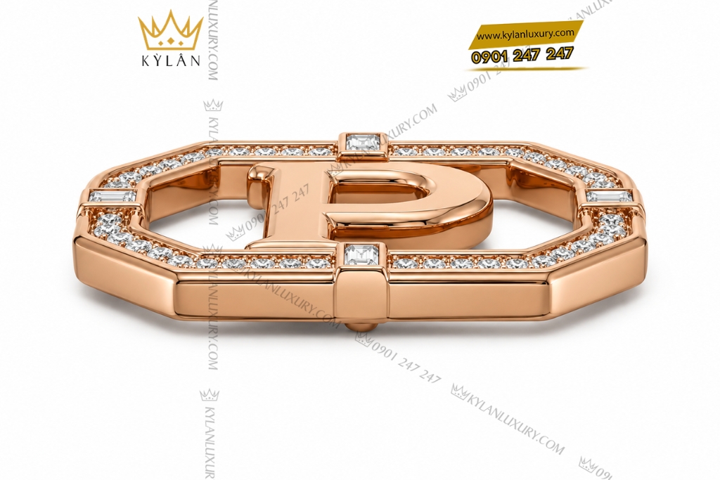 Kỳ Lân Luxury Mat that lung chu P vang hong Au750 dinh kim cuong 11 Mặt thắt lưng chữ P vàng hồng Au750 đính kim cương