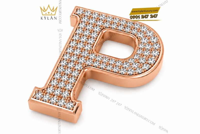 Mặt thắt lưng chữ P vàng hồng Au750 đính kim cương
