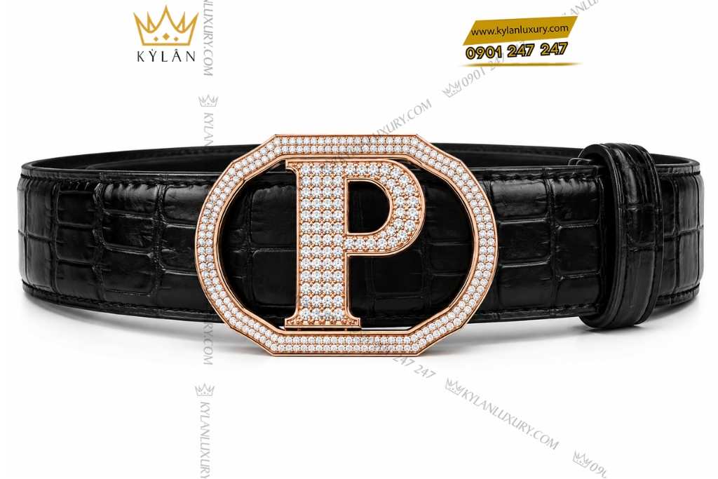Kỳ Lân Luxury Mat that lung chu P vang hong Au750 dinh kim cuong 5 1 Mặt thắt lưng chữ P vàng hồng Au750 đính kim cương