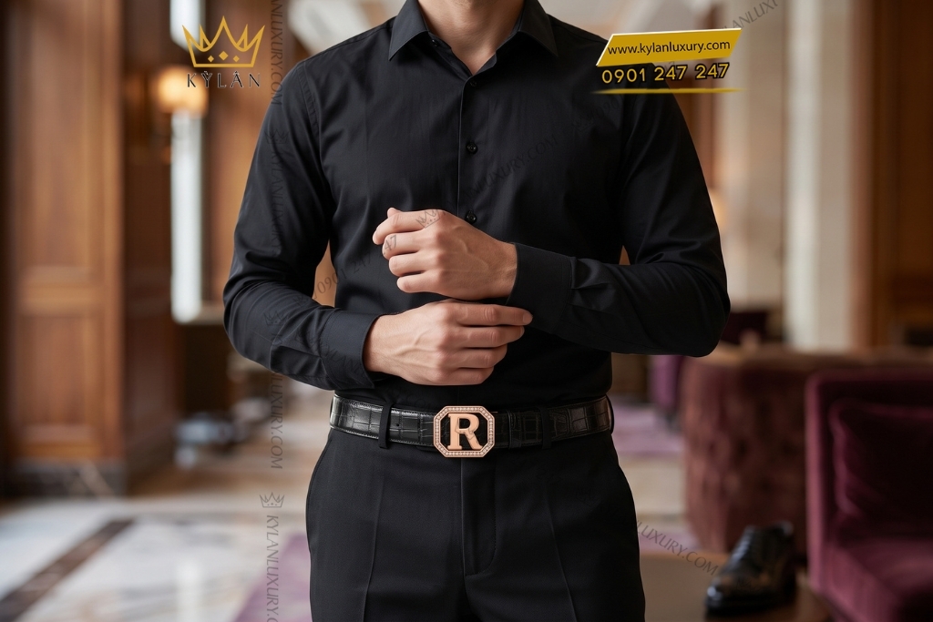 Mặt thắt lưng chữ R vàng kim cương
