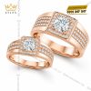 Nhẫn cặp vàng hồng Au750 đính kim cương