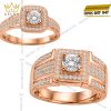 Nhẫn cặp vàng hồng Au750 đính kim cương
