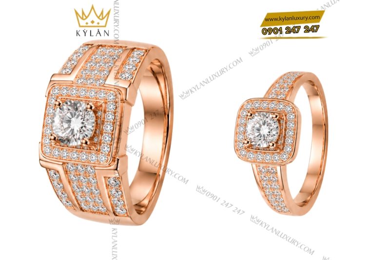 Nhẫn cặp vàng hồng Au750 đính kim cương