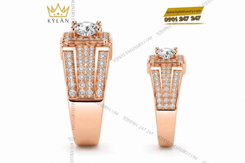 Nhẫn cặp vàng hồng Au750 đính kim cương