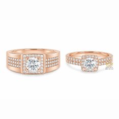 Nhẫn cặp vàng hồng Au750 đính kim cương