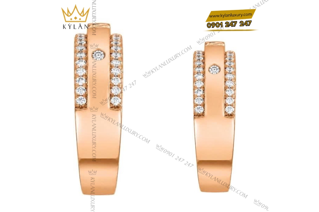Nhẫn cặp vàng hồng Au750 đính kim cương baguette