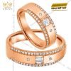 Nhẫn cặp vàng hồng Au750 đính kim cương baguette