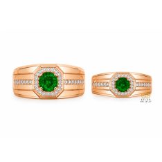 Nhẫn cặp vàng hồng Au750 đính sapphire xanh