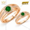Nhẫn cặp vàng hồng Au750 đính sapphire xanh