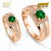 Nhẫn cặp vàng hồng Au750 đính sapphire xanh
