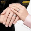 Nhẫn cặp vàng trắng Au750 đính kim cương