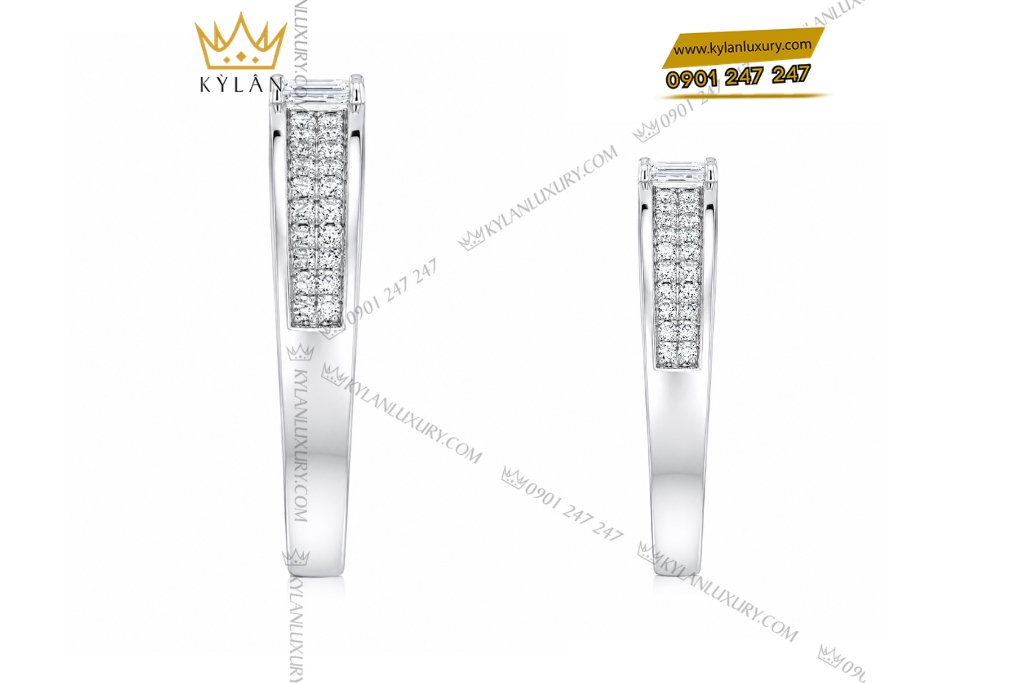 Kỳ Lân Luxury Nhan cap vang trang Au750 dinh kim cuong baguette 3 Nhẫn cặp vàng trắng Au750 đính kim cương baguette