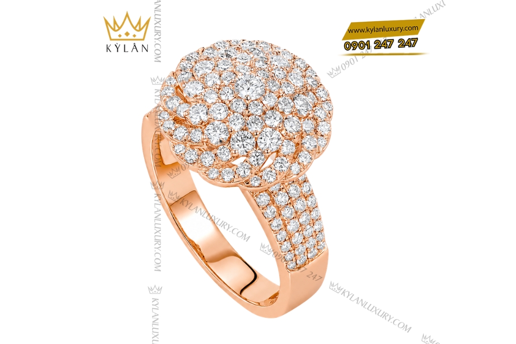Nhẫn nữ vàng hồng Au750 đính kim cương