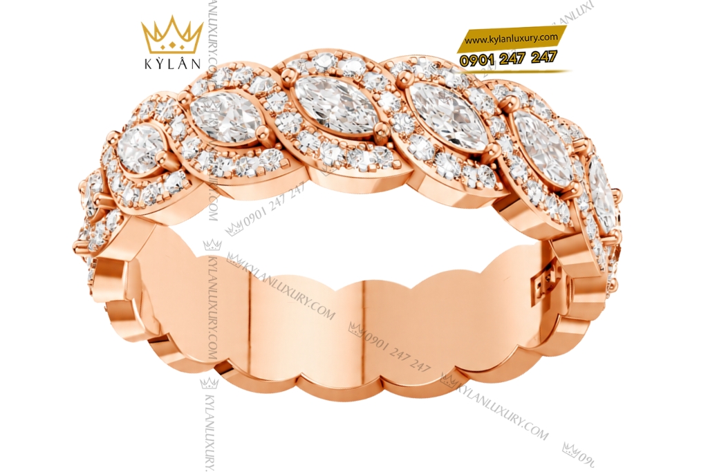 Nhẫn nữ vàng hồng Au750 đính kim cương