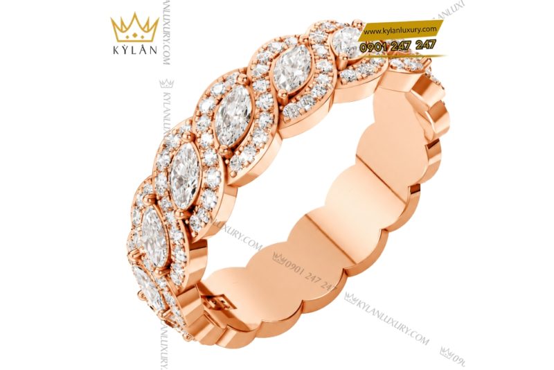 Nhẫn nữ vàng hồng Au750 đính kim cương