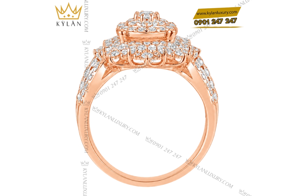 Nhẫn nữ vàng hồng Au750 đính kim cương